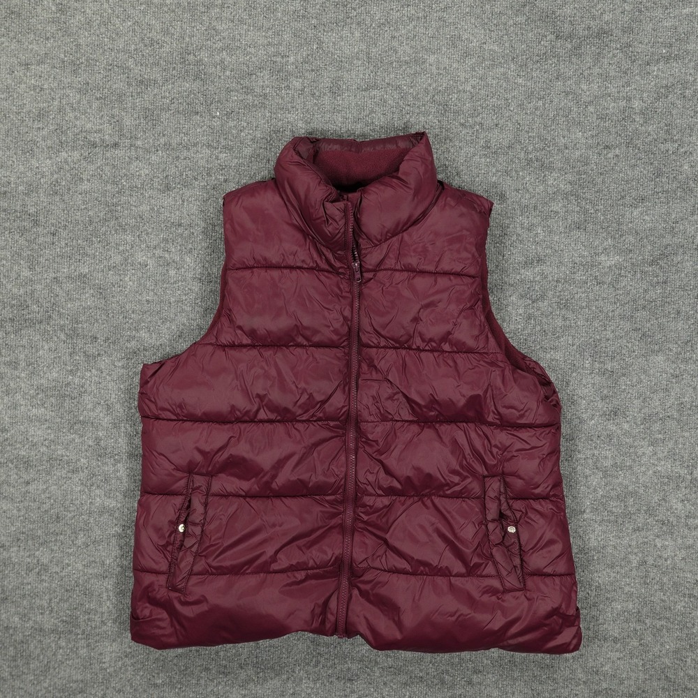 Old Navy Puffer Vest Womens XL Burgundy Full Zip Fleece Lined Quilted Outdoor